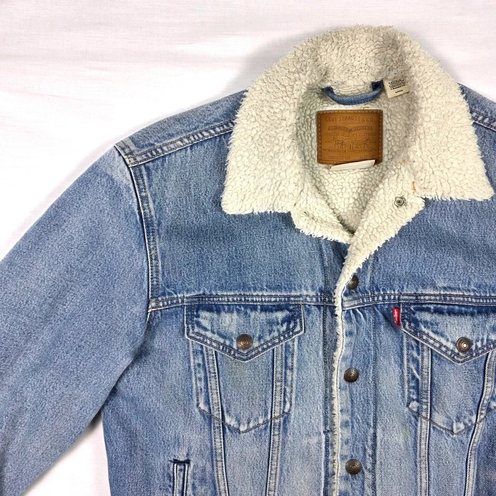Levi's Vintage Sherpa Lined Denim Trucker Jacket Mens‎ Small Blue Jean Outerwear